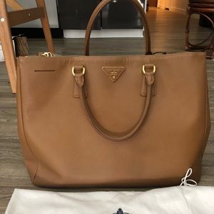Prada Saffiano Double zip in Camel